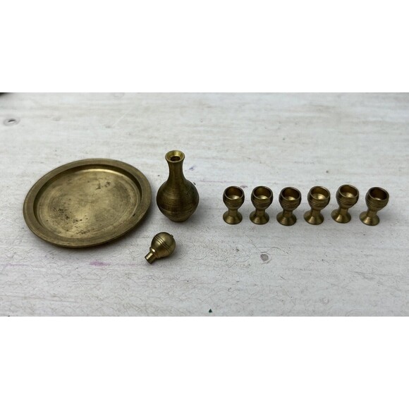 Dollhouse Miniature 8 pc Brass Wine Set, Tray Rare Vtg Goblets & Decanter - Picture 3 of 6